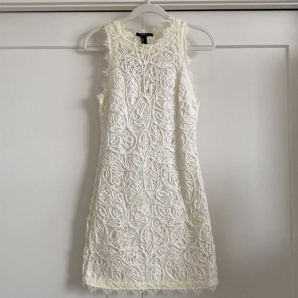 WOMENS Forever21 Cream Embroidered Mini Dress